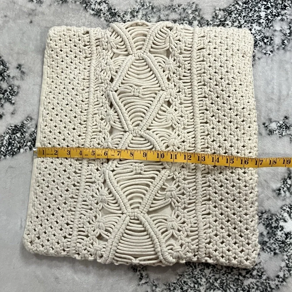 Macrame Pillow Covers Set of 2 Ivory Boho Crochet Decorative Throw Pillow Cases